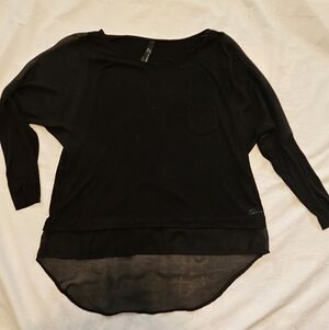 Seven7 Black Long-Sleeve Layered Top with Pocket Detail